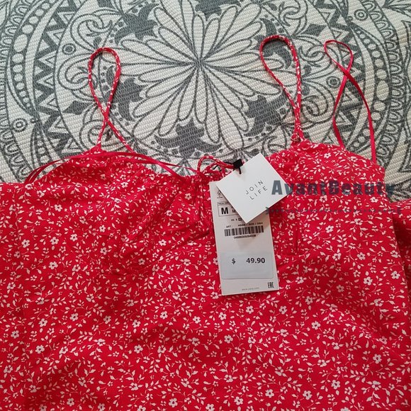ZARA WOMAN NWT SS21 RED-WHITE FLORAL PRINT DRESS MEDIUM 4688/305 NEW - Picture 4 of 10